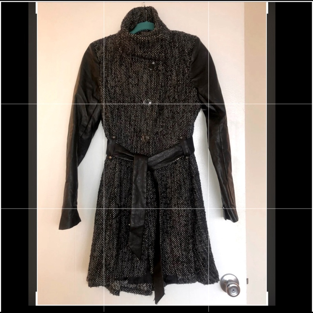 Tweed Funnel Neck Button Coat